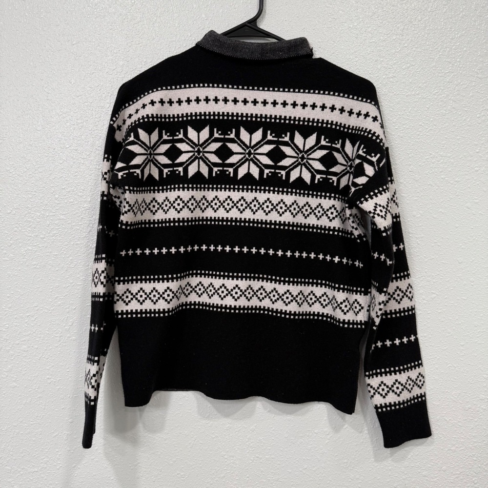 Nicole Miller New York Fair Isle Snowflake Mock Sweater Black White Womens Small